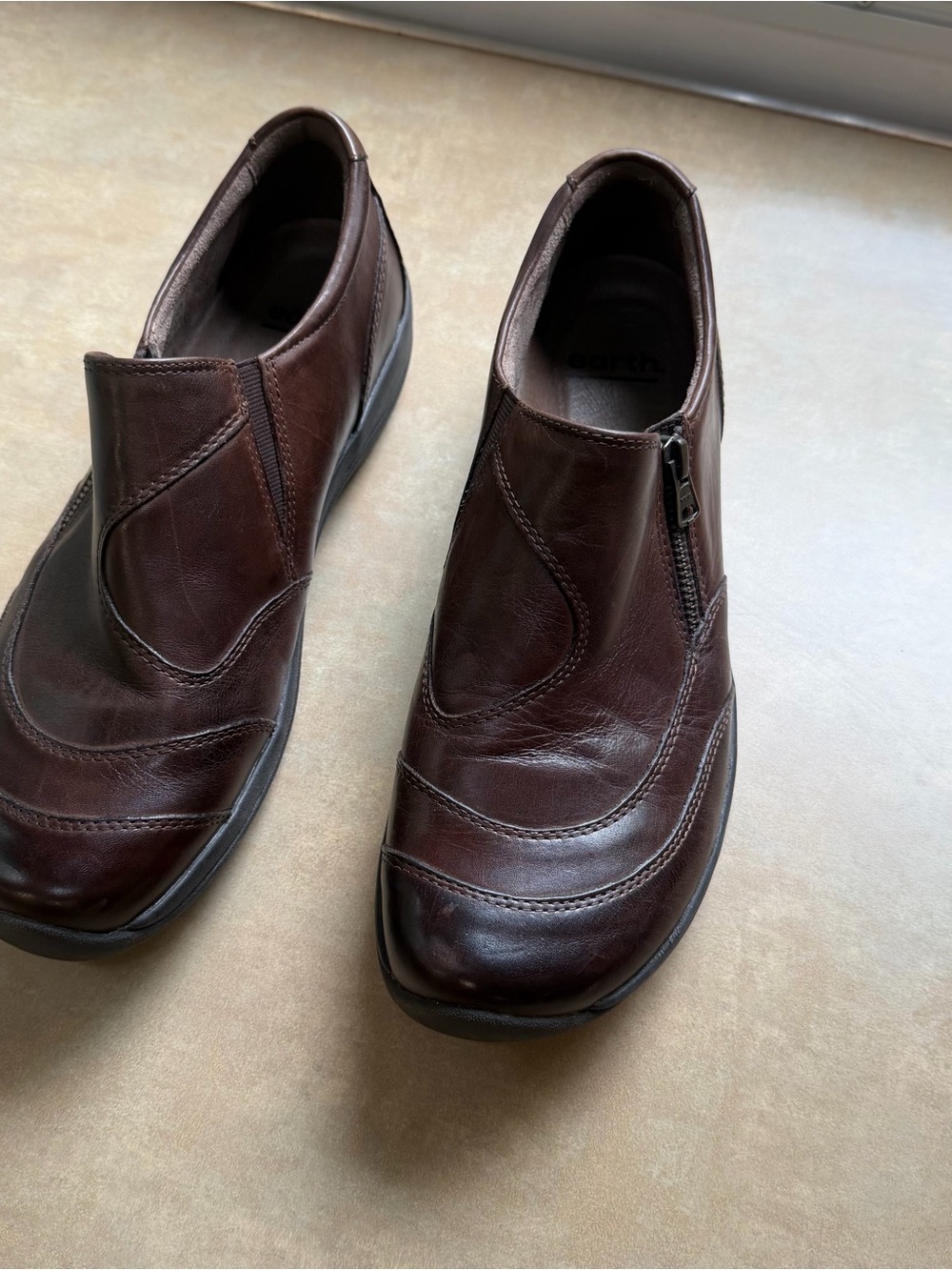 Brown Leather Slip-On Shoes with Side Zip 11